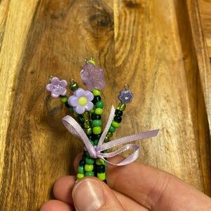 Handcrafted Beaded Flower Bouquet fridge magnet Purple